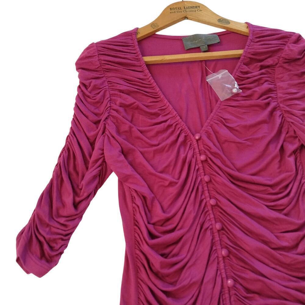 Sunday In Brooklyn Anthropologie Pink 3/4 Sleeve Top Size S NWT Button Front - Picture 3 of 7